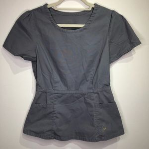 Jaanuu Short Sleeve Peplum Nurse Medical Scrub Top Grey Size Small